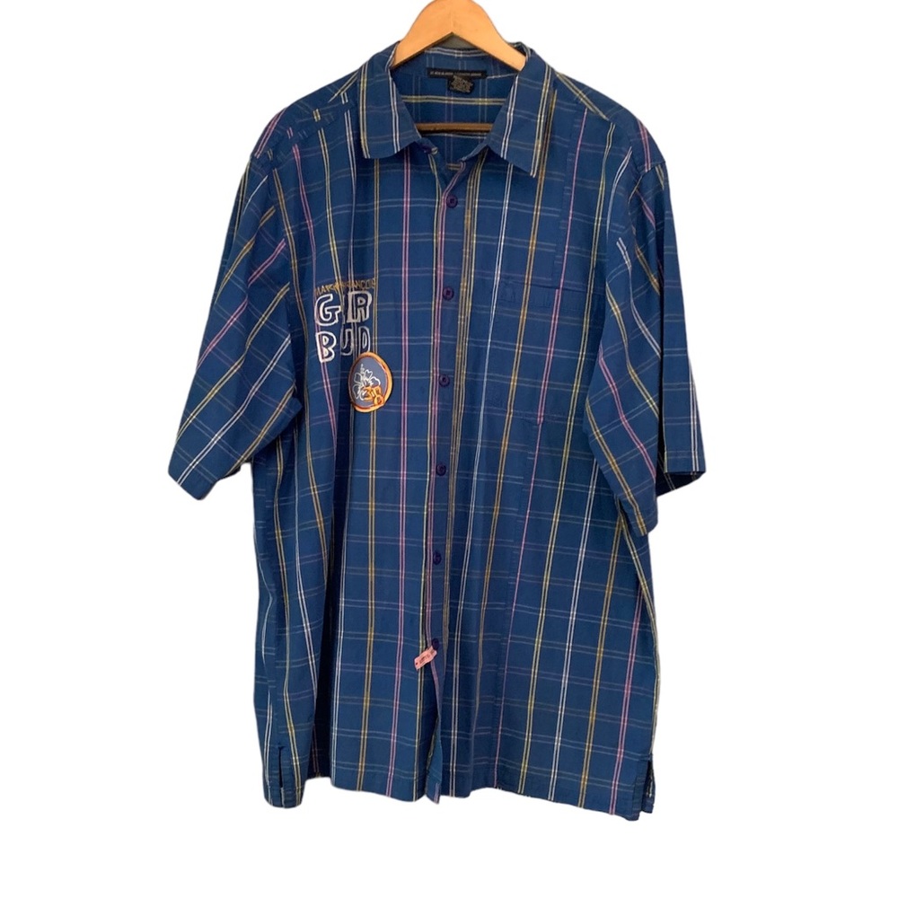 MERITHE FRANCOIS GIRBAUD Rare Vintage XXL BLUE Cotton Hawaiian Plaid Y2K…